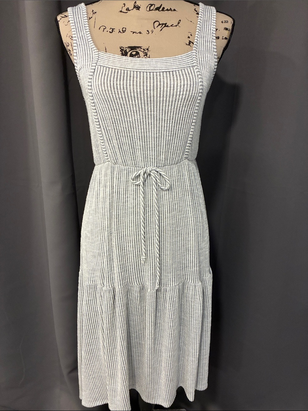 Caution To The Wind Gray & White Striped Knit Midi Dress